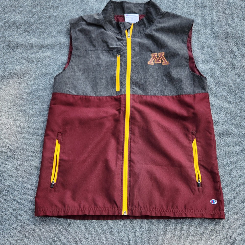 Champion Minnesota Gophers Vest Mens M‎ Maroon Gray Full Zip Sleeveless Jacket